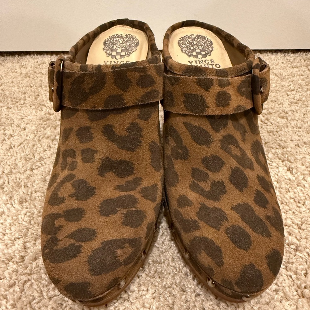 Vince Camuto Tan Leopard Print Women's Mules